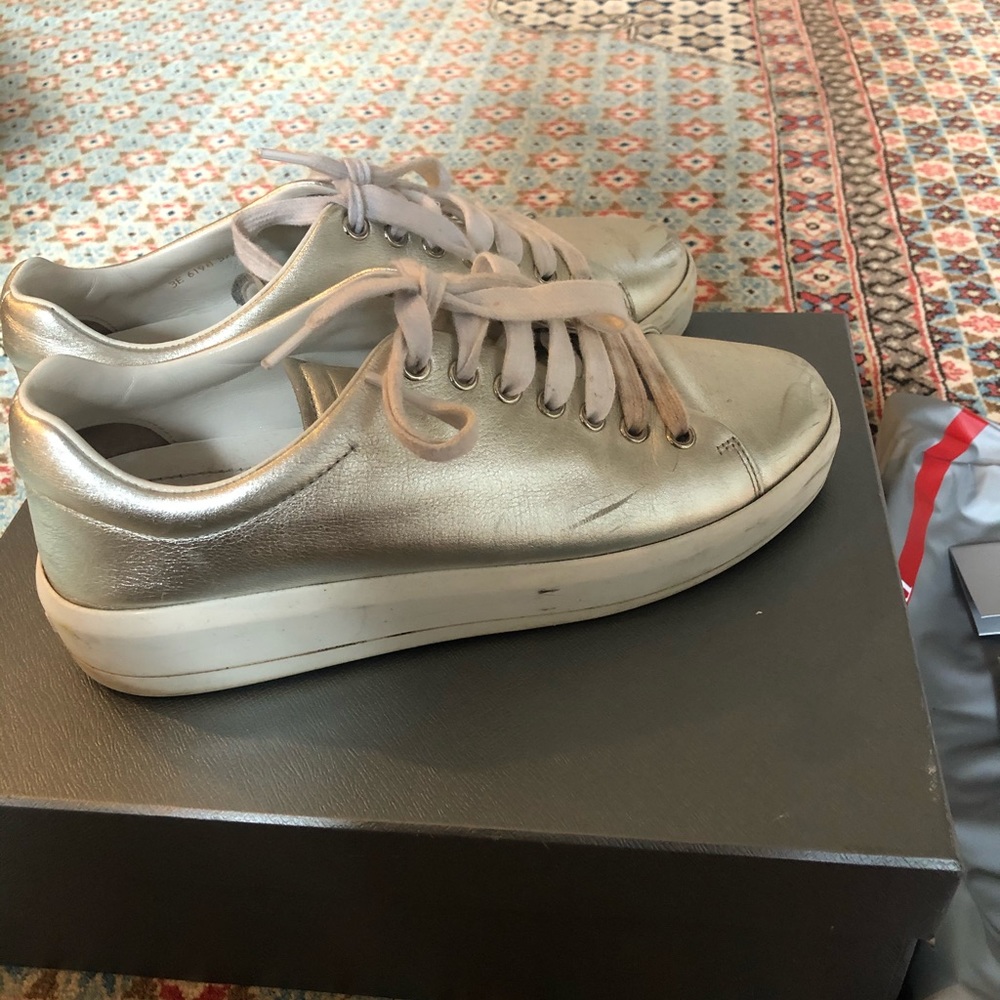 PRADA Metallic Leather Platform Sneakers 7.5 - Picture 9 of 12